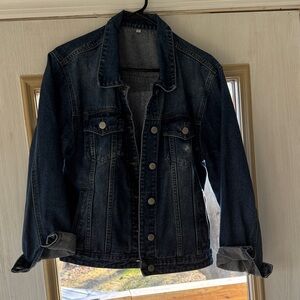 Classic Women's Dark Blue Denim Jean Jacket